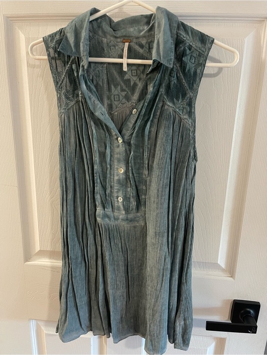 Free People Tops - Free People Teal Washed Sleeveless Pleated Tunic